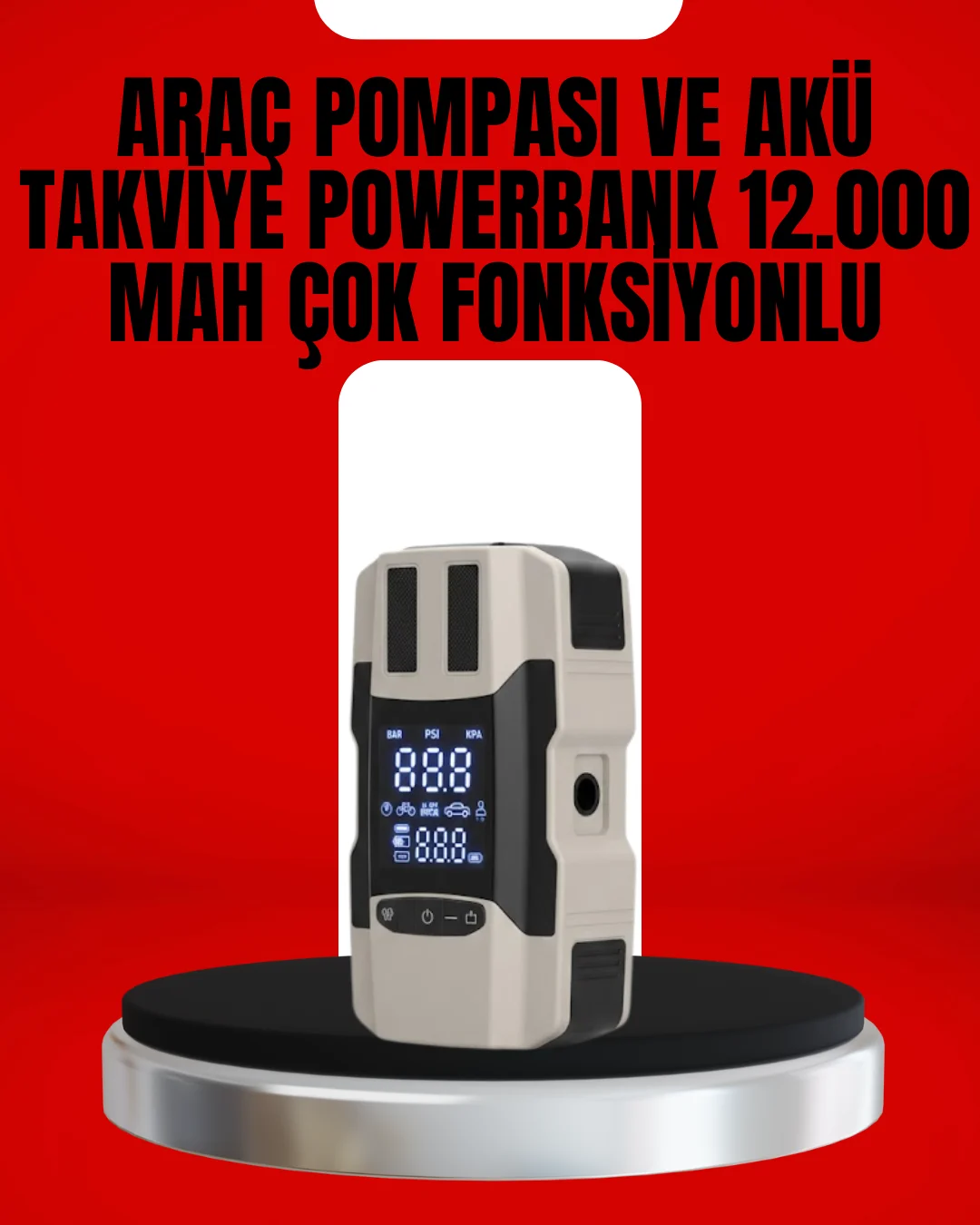 Dijital Ekranlı Araç Pompası Akü Takviye Powerbank 12.000 mAh