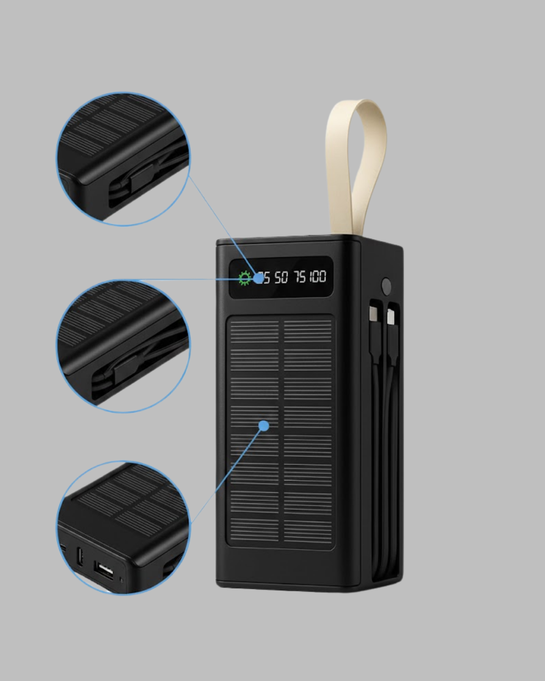 Güneş Panelli Powerbank LED Işıklı Taşınabilir Şarj Cihazı
