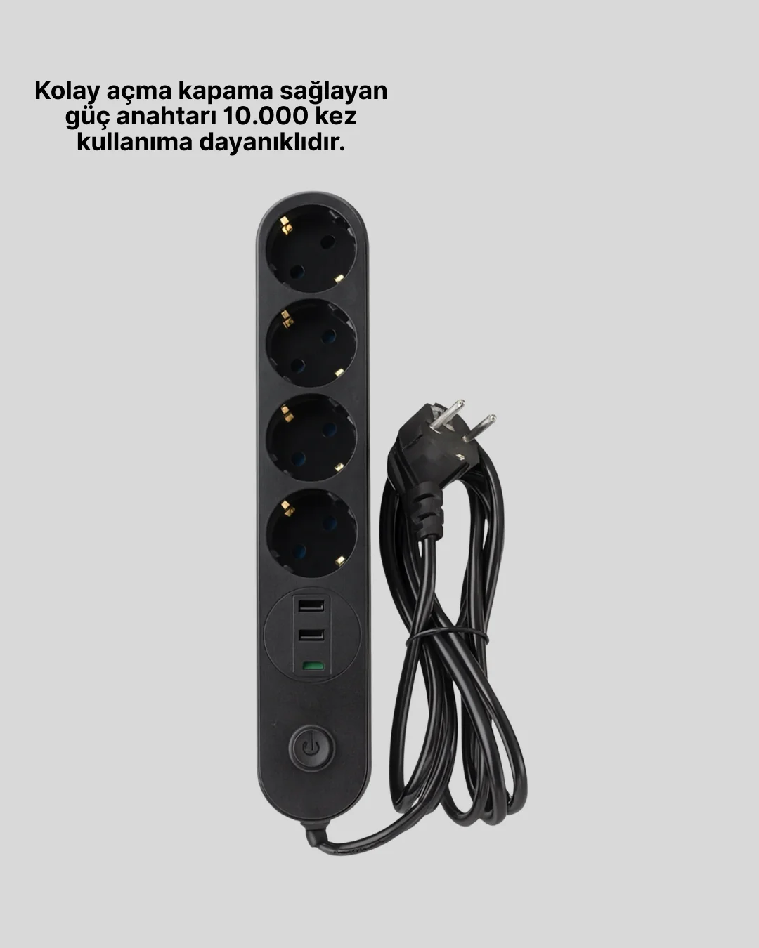 4’lü Çoklu Priz 2 USB Type-C Girişli Akım Korumalı Siyah
