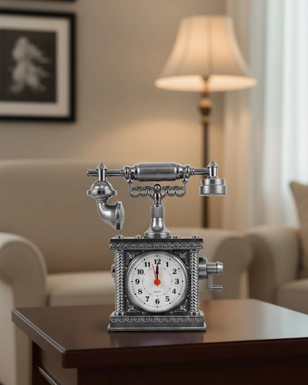 Nostaljik Telefon Tasarımlı Masa Saati Yüksek Sesli Alarm