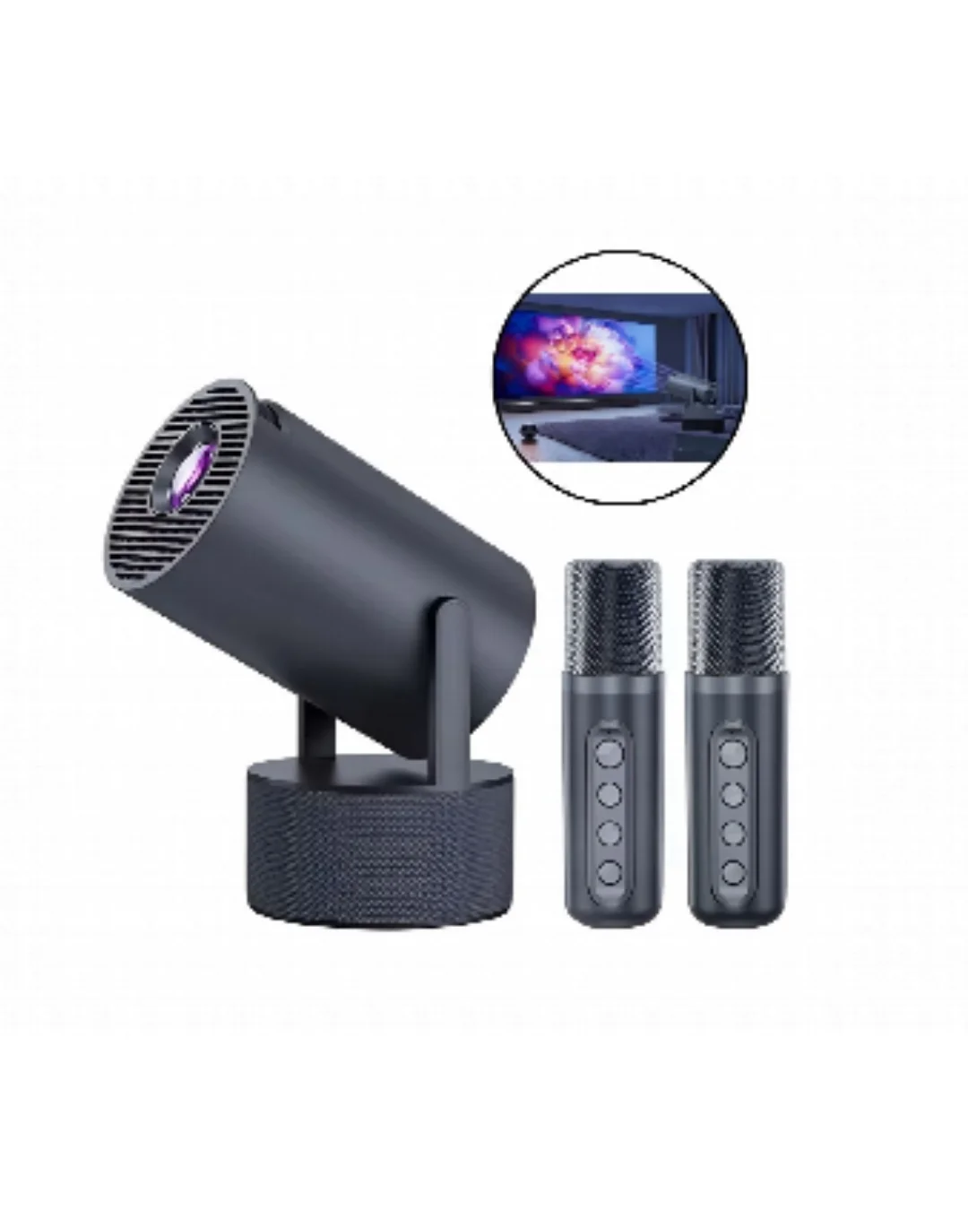 Bluetooth Hoparlörlü Akıllı Projektör Kablosuz Karaoke Mikrofonlu