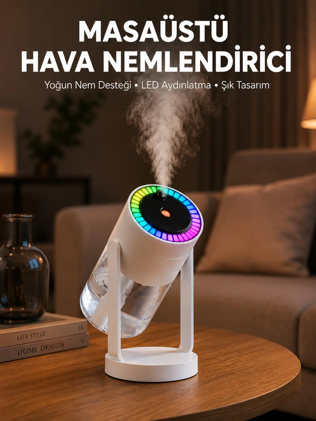Araç ve Ev İçin Hava Nemlendirici Projektörlü Sessiz Buhar Yeni Nesil
