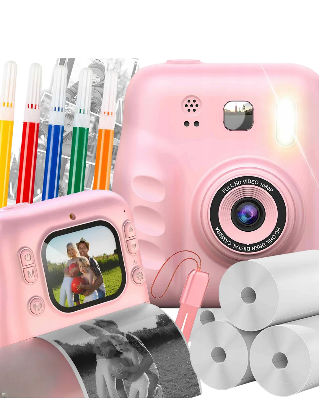 Mini Çocuk Kamerası Fotoğraf Video Çekim 4 Rulo Baskı Kağıdı ve 5 Kalem Hediyeli
