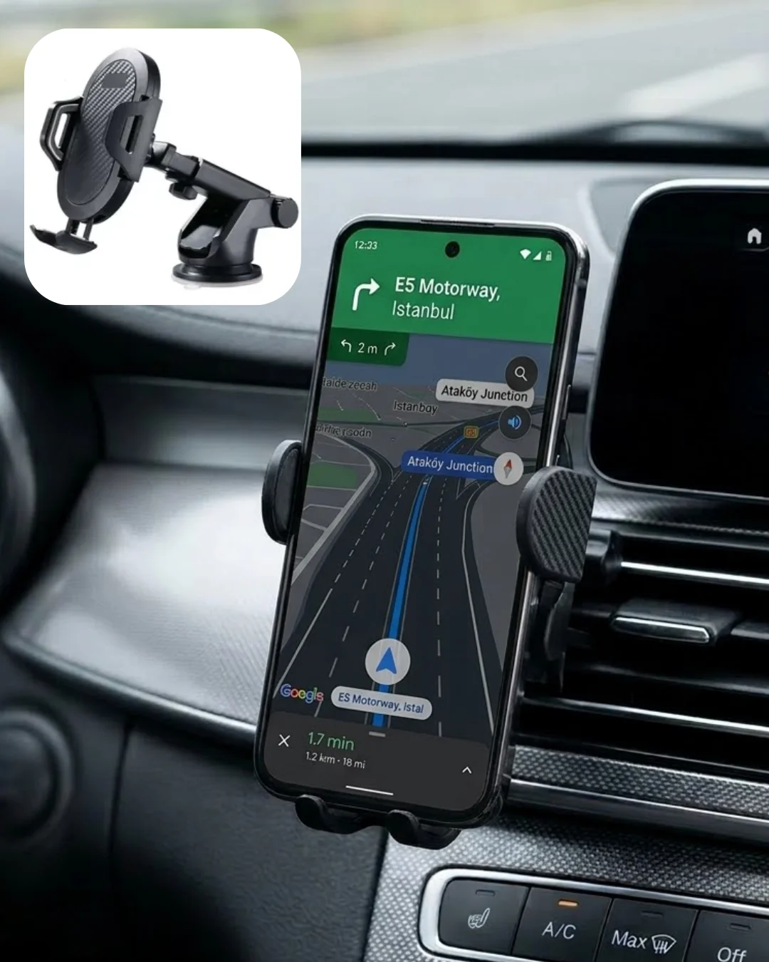 360° Döner Araç Telefon Tutucu Otomatik Kilit Mekanizmalı Stand