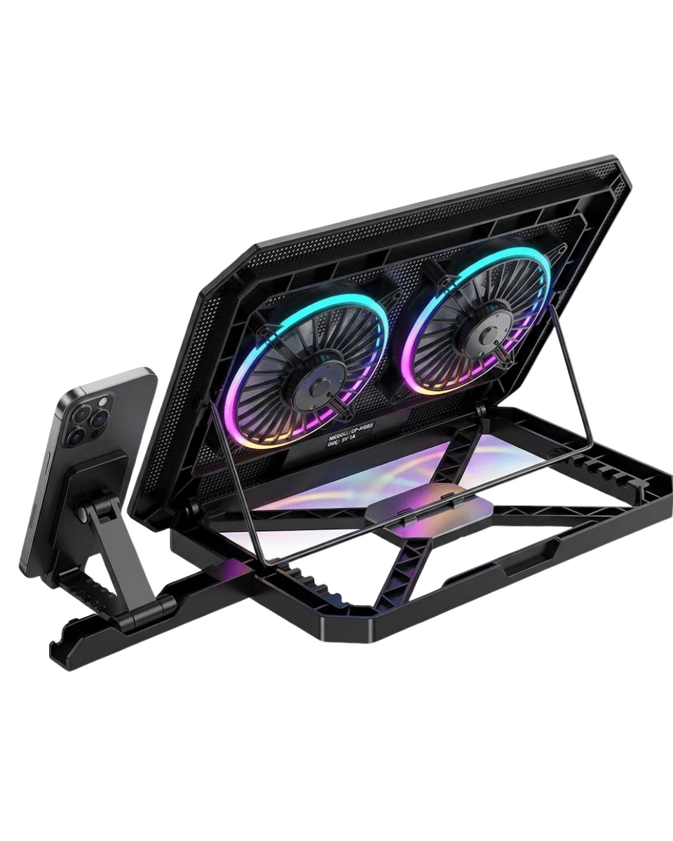 RGB Işıklı Laptop Soğutucu Stand Çift Fanlı Sessiz Çalışan Ayarlanabilir