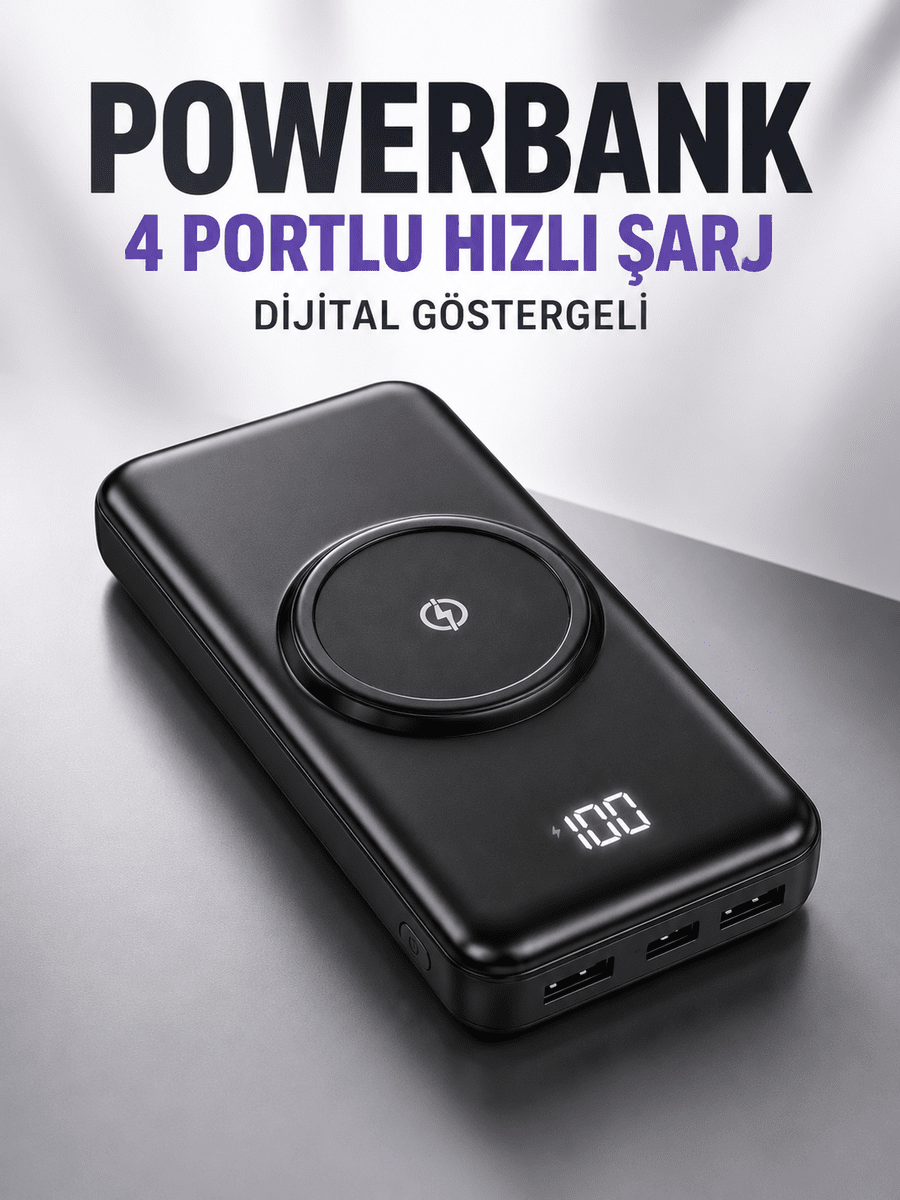 10.000 Mah Powerbank 4 Portlu Hızlı Şarj Dijital Göstergeli