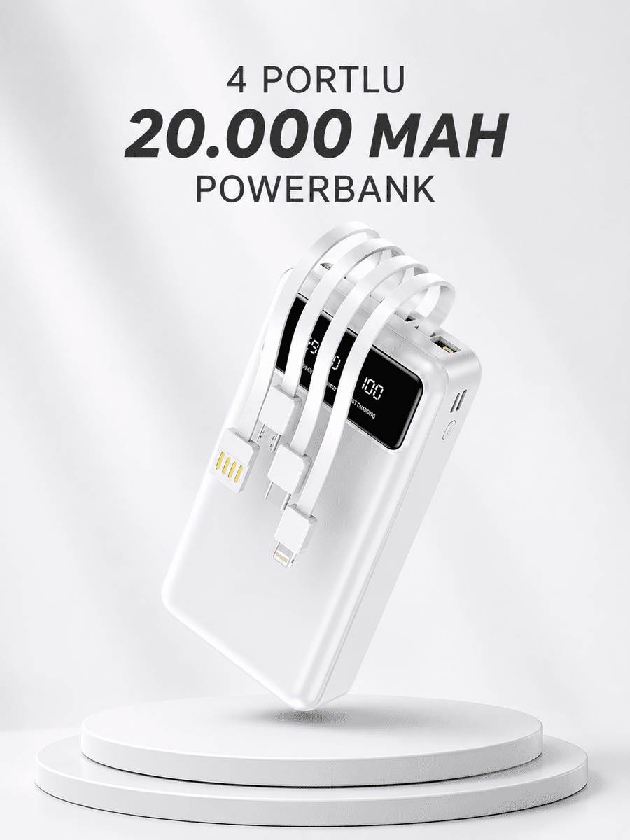 Powerbank Şarj Cihazı 4 Çıkışlı 20.000 MAH Powerbank Kompakt Yüksek Kapasiteli Hızlı Şarj