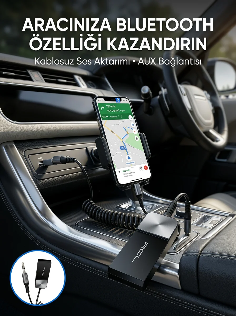 Araç ve Ev Ses Sistemleri İçin Bluetooth AUX Adaptörü