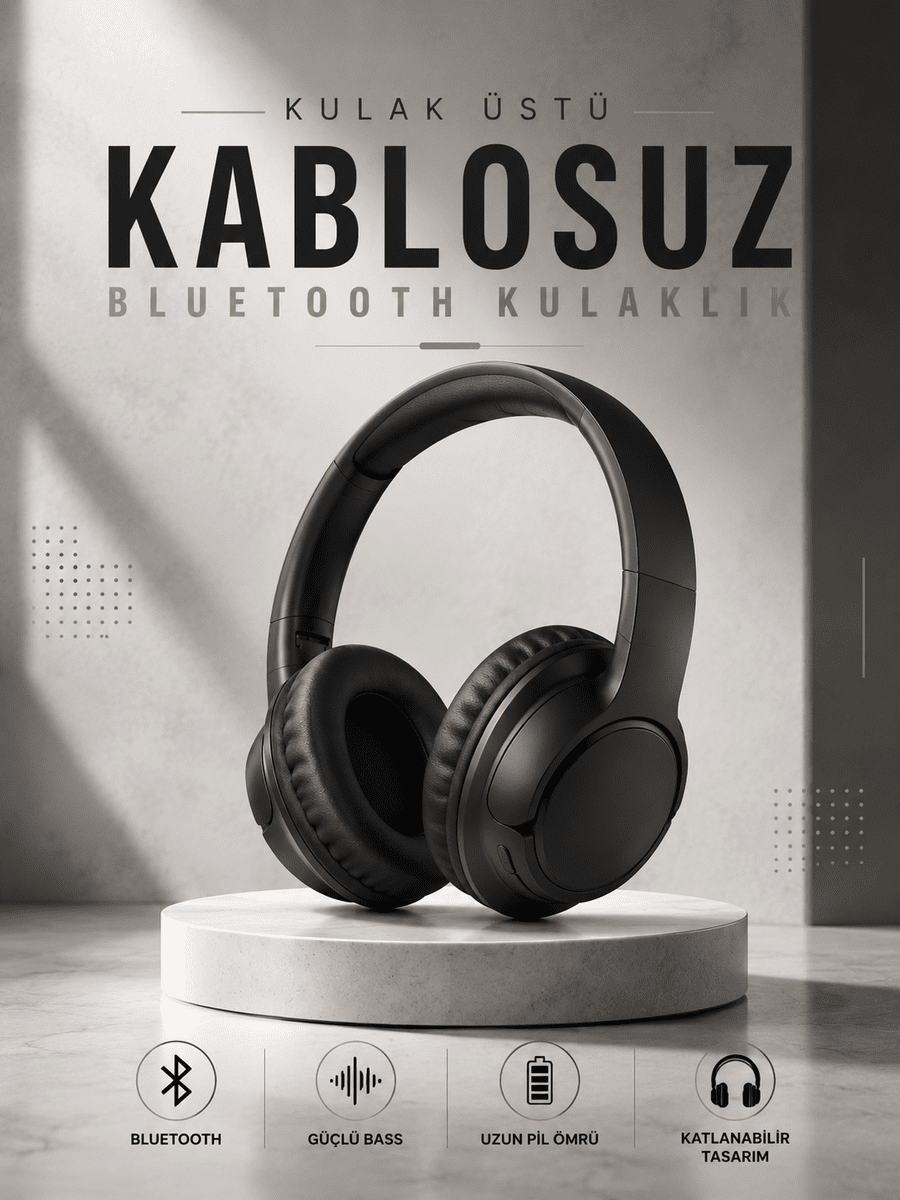 Kulak Üstü Kablosuz Bluetooth Kulaklık Yüksek Ses Kaliteli ANC Özelliği