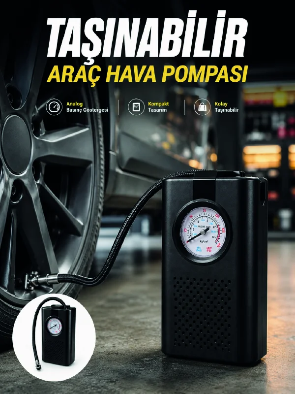 Otomobil Bisiklet ve Motosiklet İçin Taşınabilir Lastik Hava Pompası