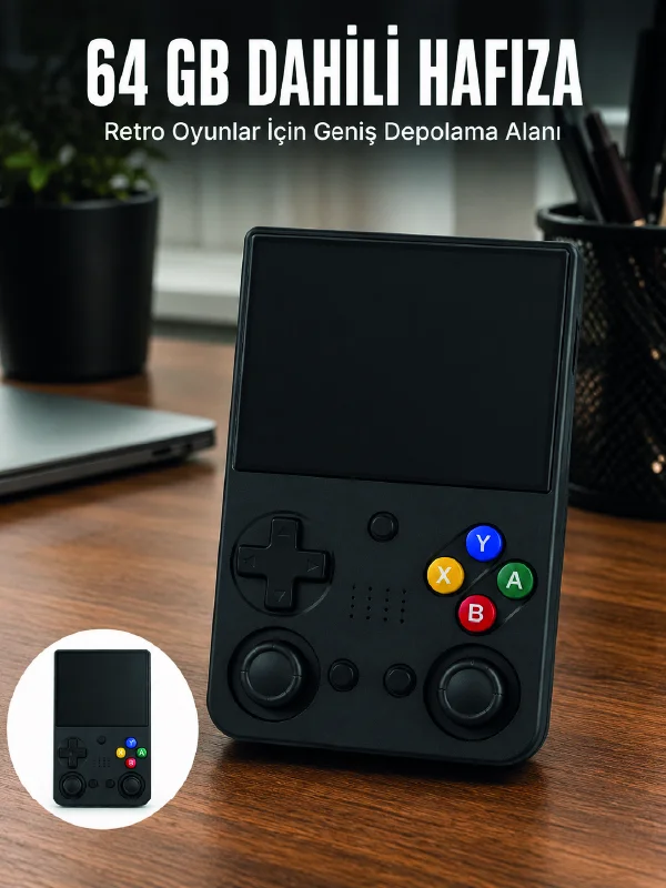 aşınabilir Retro El Oyun Konsolu 64GB Hafızalı IPS Ekranlı  Oyun Cihazı