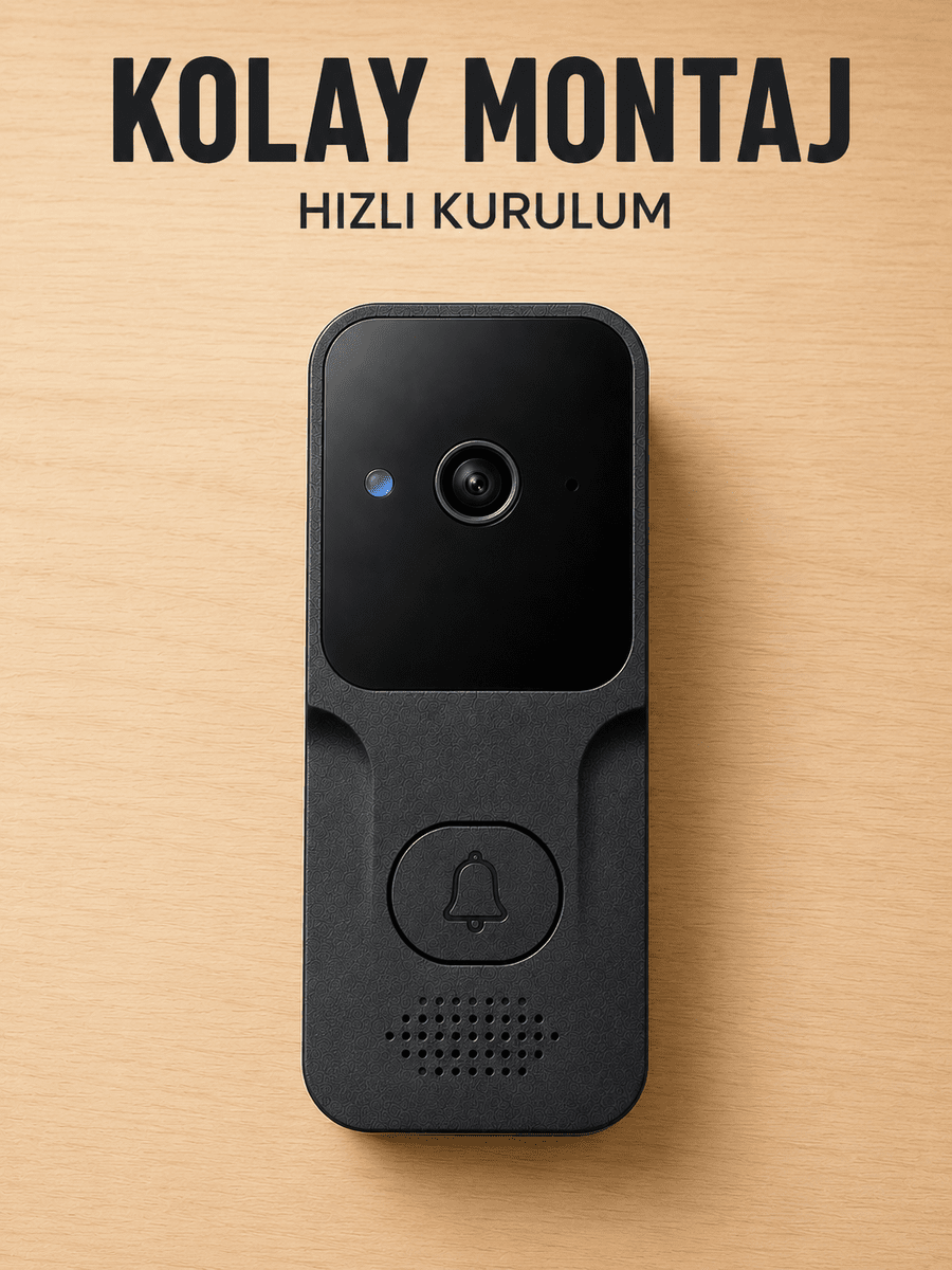 Wi-Fi Akıllı Görüntülü Kapı Zili | HD Kamera, Gece Görüşü ve Telefon Bildirimli