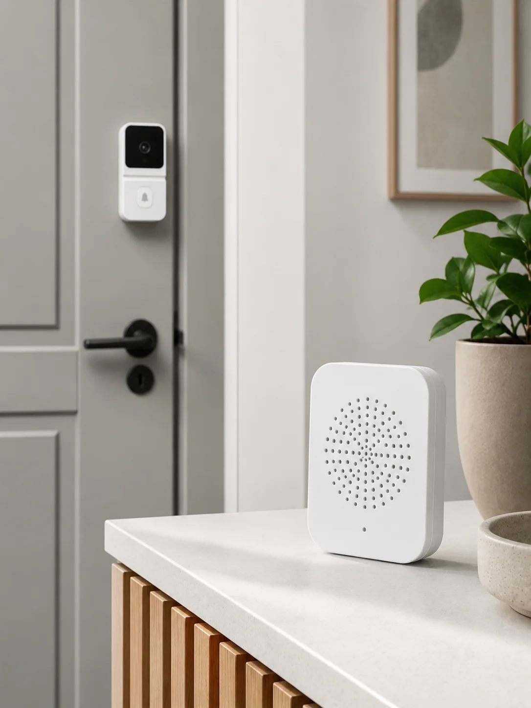 Wi-Fi Beyaz Görüntülü Kapı Zili  HD Kamera, Gece Görüşü ve Çift Yönlü Konuşma Özellikli