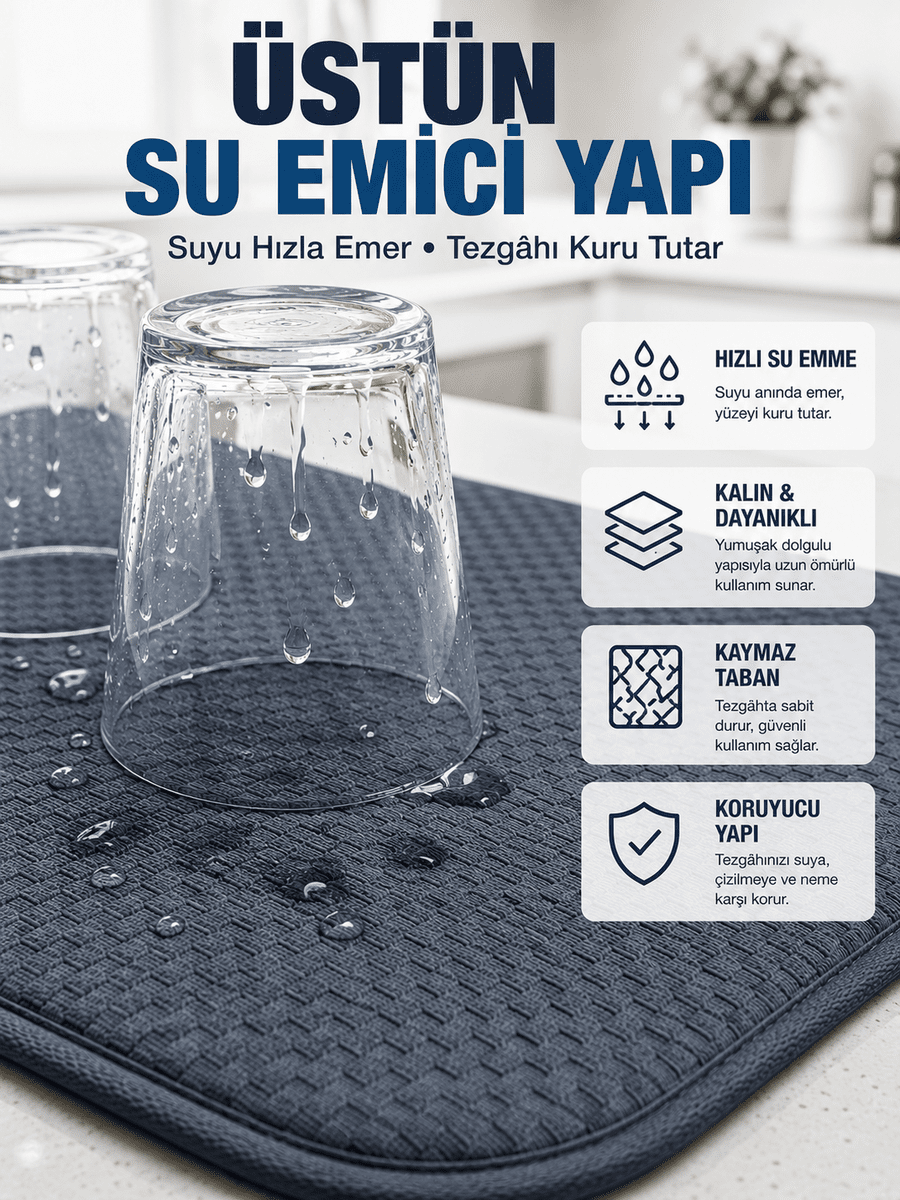 Katlanabilir Bulaşık Kurutma Matı Hızlı Kuruyan Su Emici Mutfak Matı