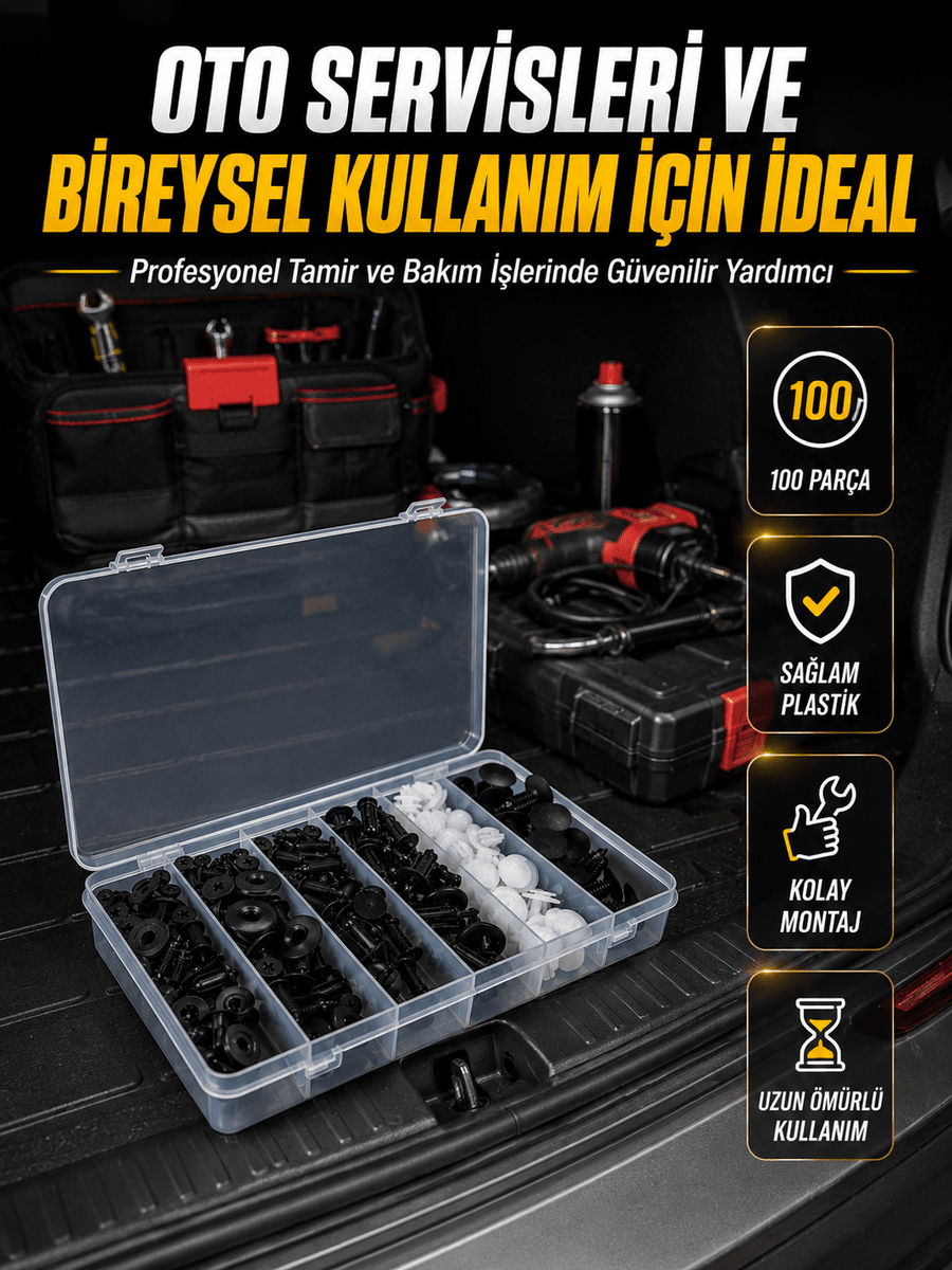 Araç Kapı Döşemesi ve Tampon Klipsi Seti Universal Plastik Sabitleme Klipsi 100 Parça