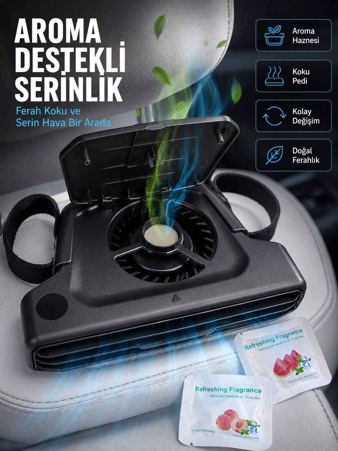 USB Şarjlı Araç Boyun Soğutucu Fan 5 Kademeli Sessiz Çalışan Turbo Fan