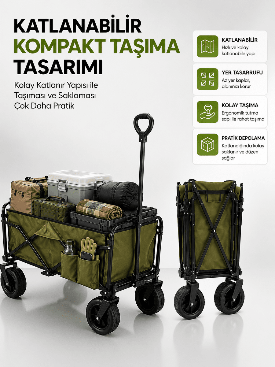130 KG Taşıma Kapasiteli Katlanabilir Wagon Taşıma Arabası