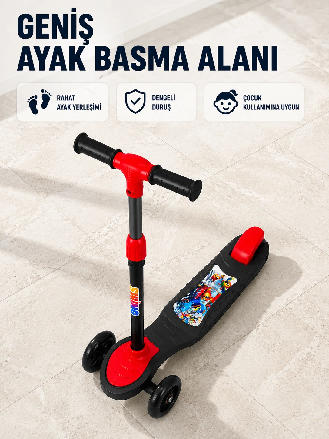 Çocuklar İçin 3 Tekerlekli Scooter Ayarlanabilir Gidonlu Eğlenceli Sürüş Aracı
