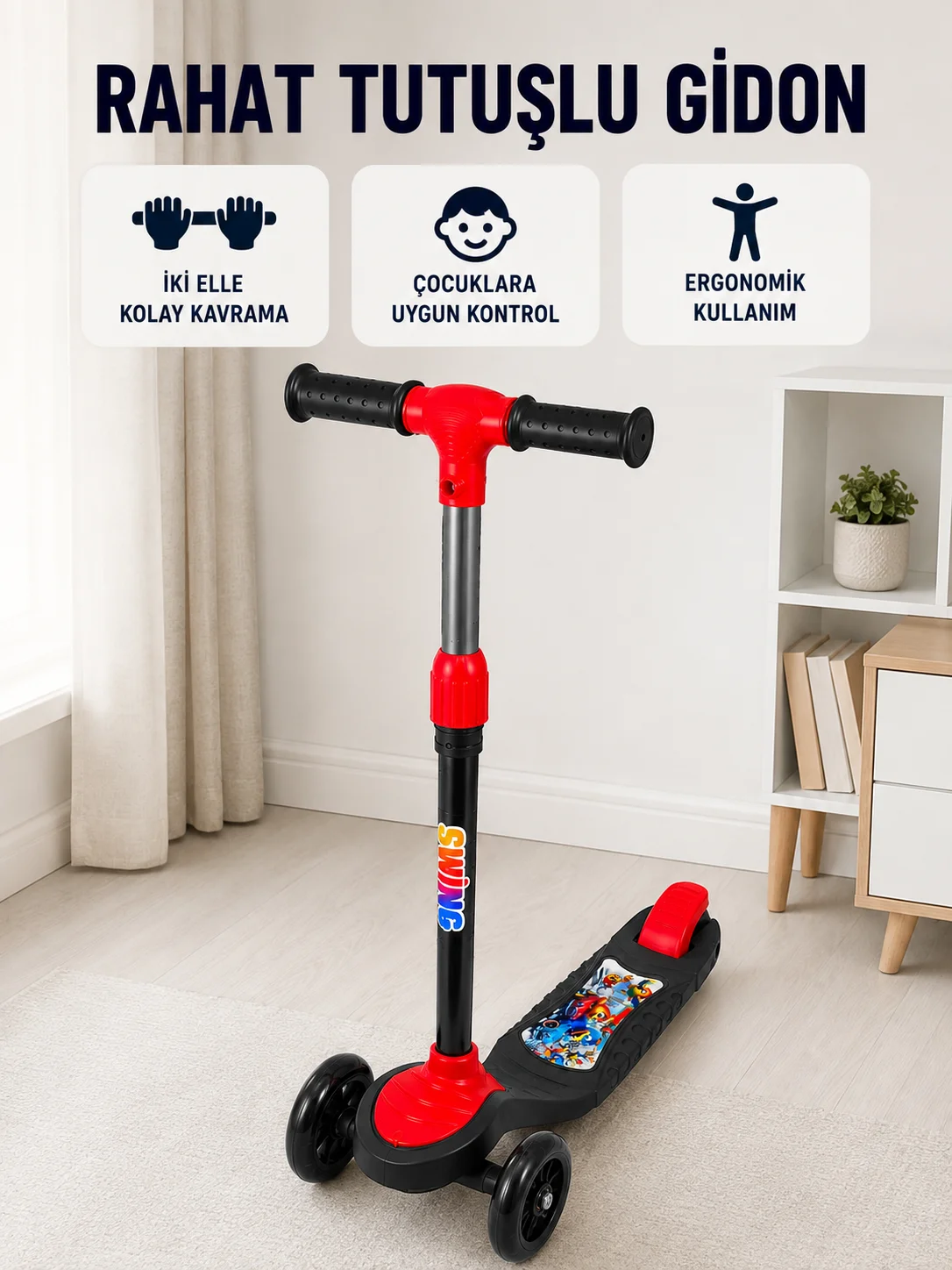 Kız ve Erkek Çocuk Scooterı 3 Tekerlekli Dengeli ve Kolay Kullanımlı Skuter