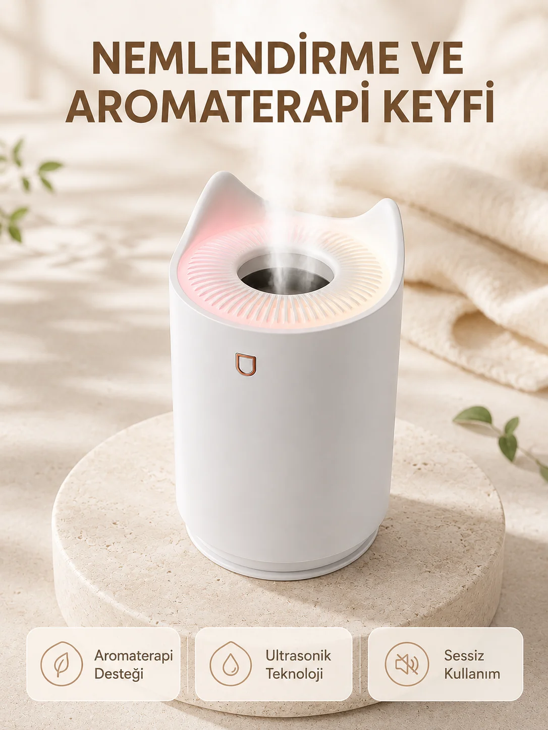 Aroma Difüzör Hava Nemlendirici Sessiz Çalışma LED Gece Lambası