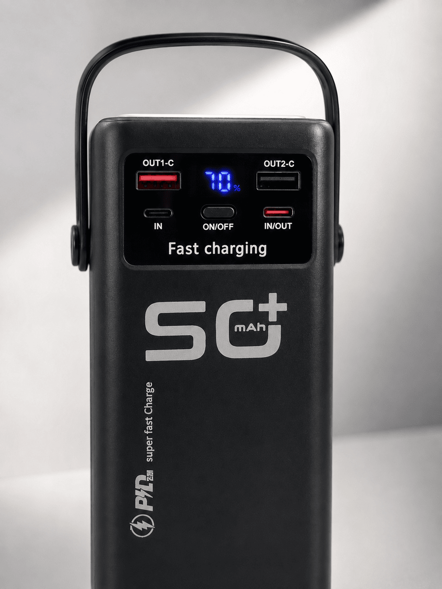 50.000 mAh Powerbank Hızlı Şarj 4 Dahili Kablolu Dijital Göstergeli LED Aydınlatmalı Taşınabilir Şarj Cihazı