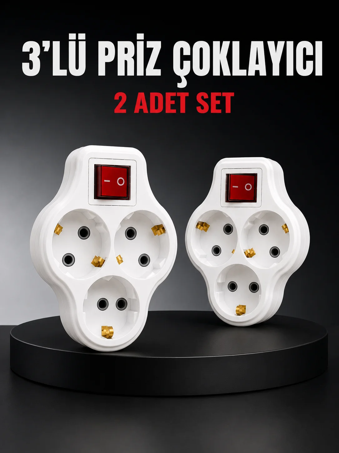 3’lü Priz Çoklayıcı 2 Adet Set Anahtarlı Kablosuz Duvar Tipi Priz Çoğaltıcı