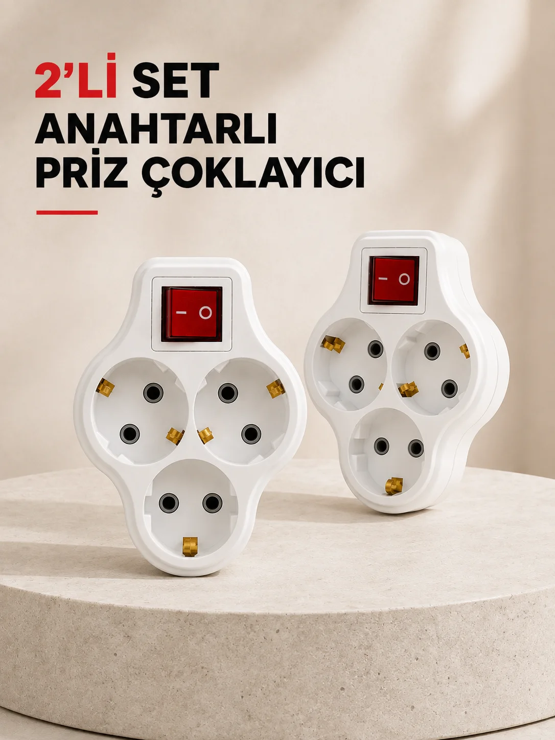Anahtarlı 3 Çıkışlı Priz Çoğaltıcı Ev Ofis İçin Kablosuz 2’li Avantajlı Set