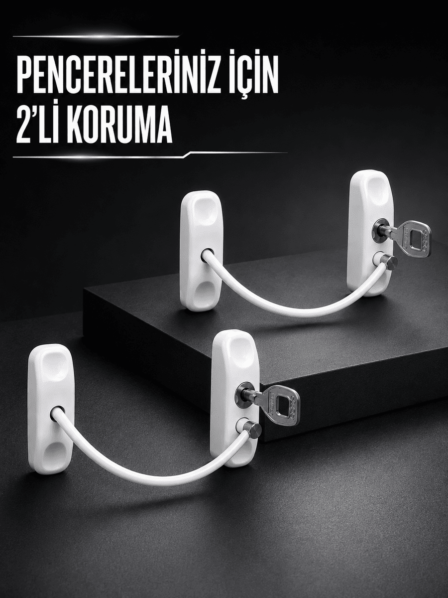 Beyaz Kablolu Pencere Kilidi 2 Adet Çocuk Koruma ve Pencere Emniyet Aparatı