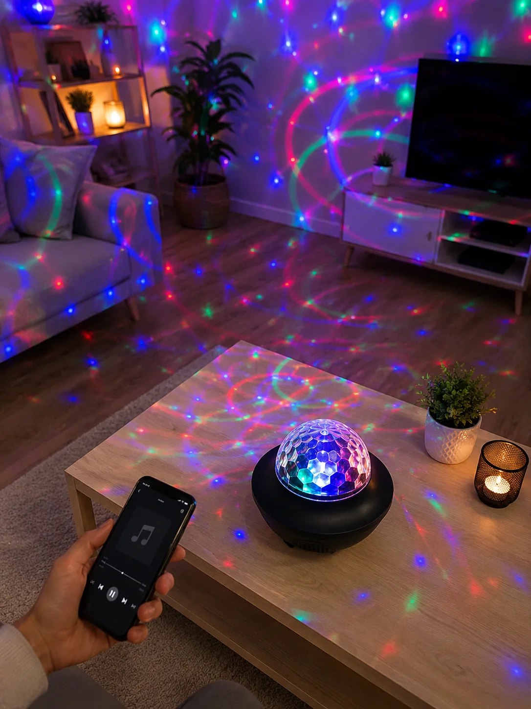 RGB Bluetooth Disko Lambası Dahili Hoparlörlü Müzikli Parti Işığı USB ve TF Kartlı