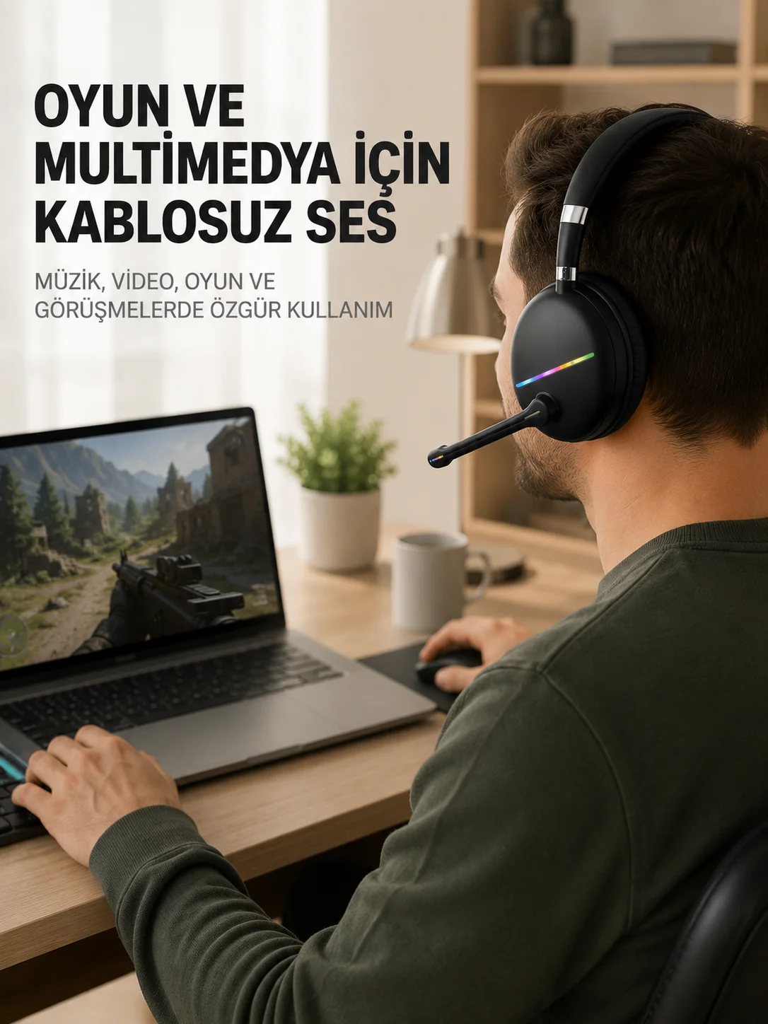 Bluetooth 5.0 RGB Işıklı Mikrofonlu Kablosuz Kulak Üstü Kulaklık