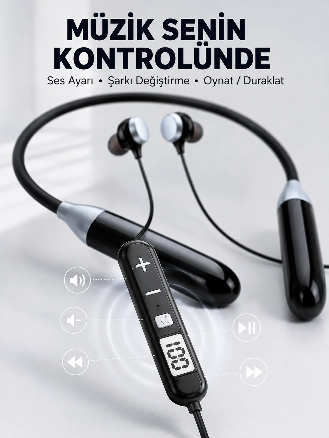Kablosuz Bluetooth Boyun Kulaklığı Mikrofonlu Müzik Dinleme Çağrı Cevaplama Ses Kontrollü Kulak İçi Kulaklık