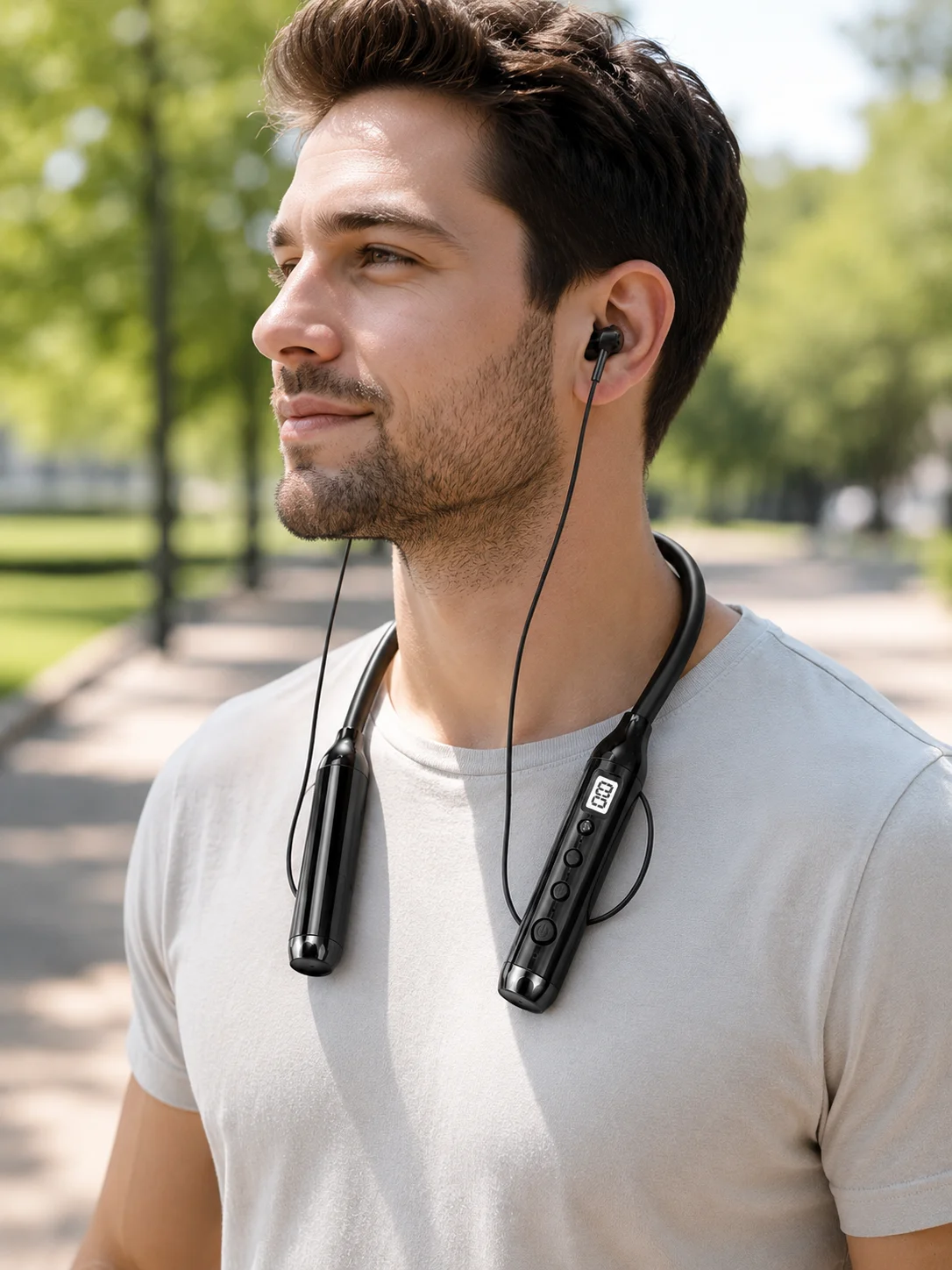 Kablosuz Bluetooth Boyun Kulaklığı 10 Metre Menzilli Mikrofonlu Ses Kontrollü Uzun Kullanım Süreli Kulak İçi Kulaklık