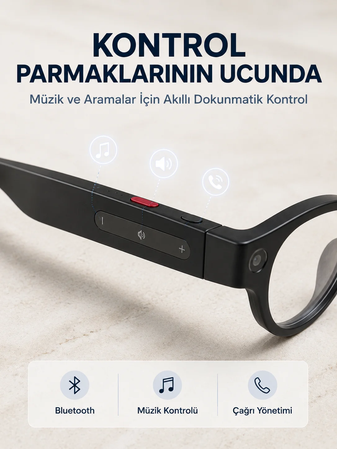 Siyah Kameralı Akıllı Gözlük AI Görüntü Tanıma Bluetooth Müzik Telefon Görüşme Dokunmatik Kontrollü