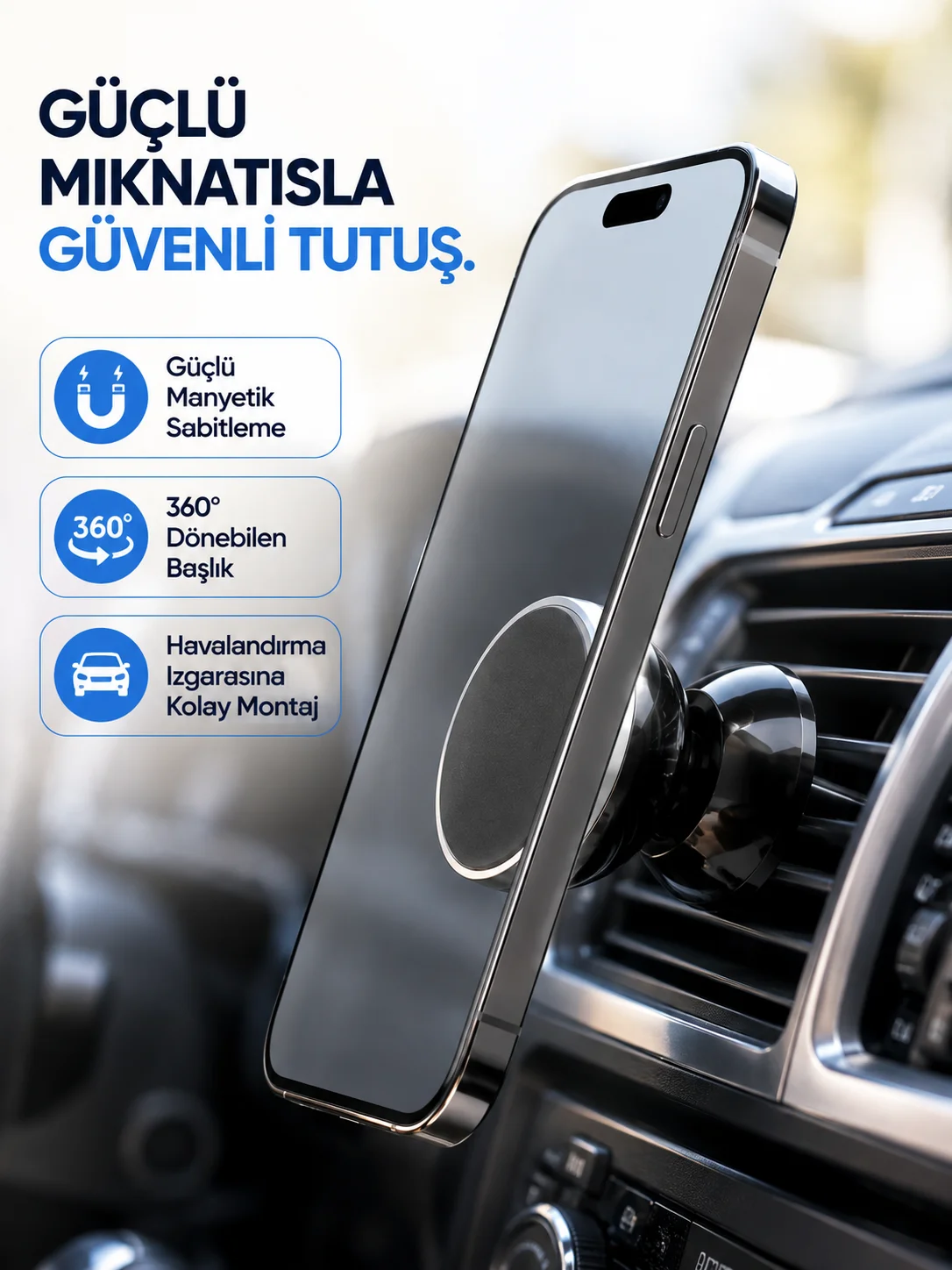 Araç İçi Telefon Tutucu Mıknatıslı Havalandırma Izgarası Telefon Standı