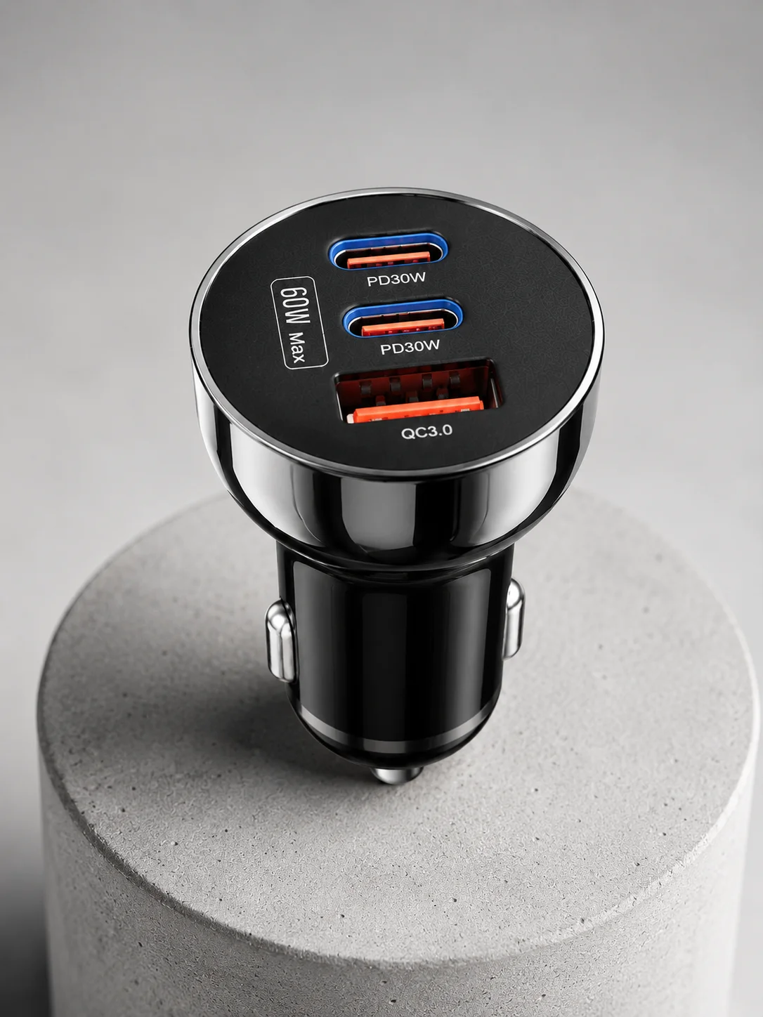 60W Araç İçi Hızlı Şarj Adaptörü Çift USB-C PD ve USB-A QC3.0