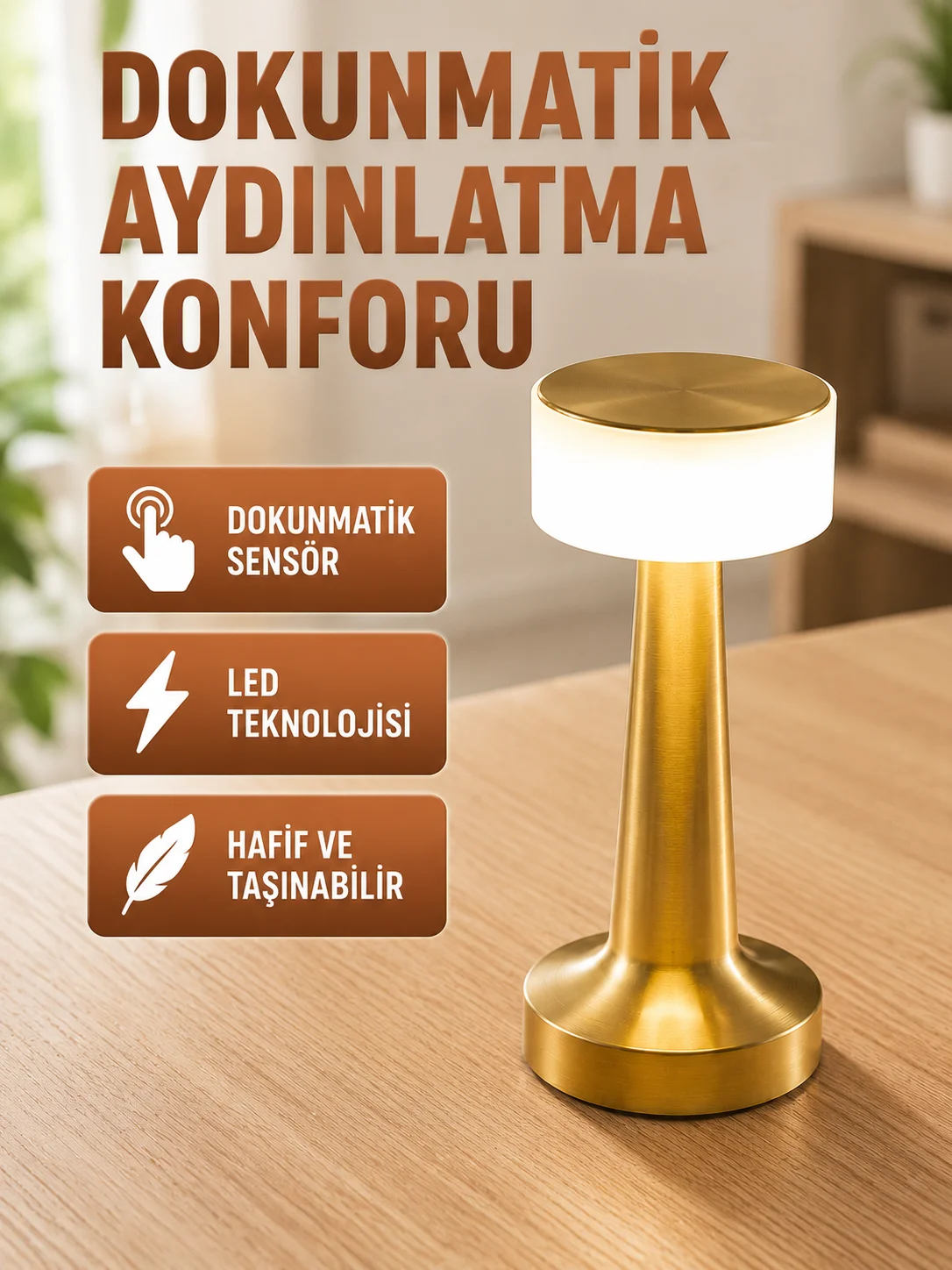 Şarj Edilebilir LED Masa Lambası – USB Girişli, Metal Yapı Yeni Nesil