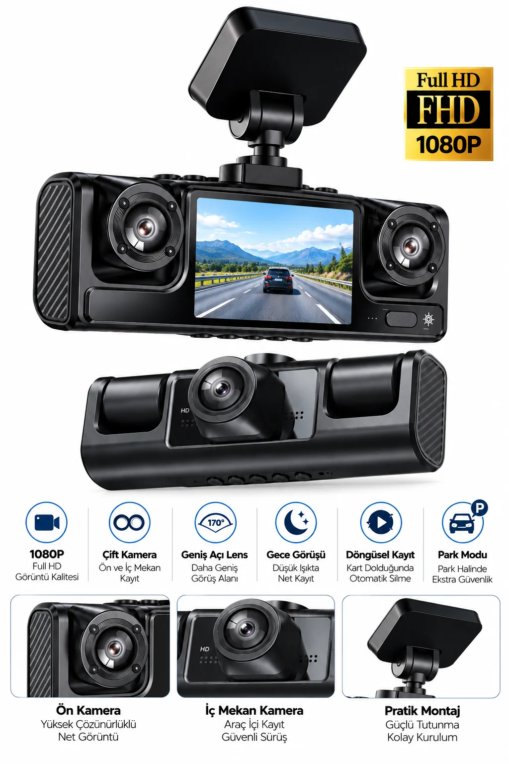 Full HD 1080P Döngüsel Kayıtlı Araç Kamerası