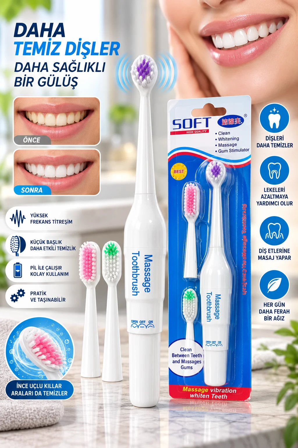 Diş Eti Masajlı Elektrikli Diş Fırçası Pratik Kullanım