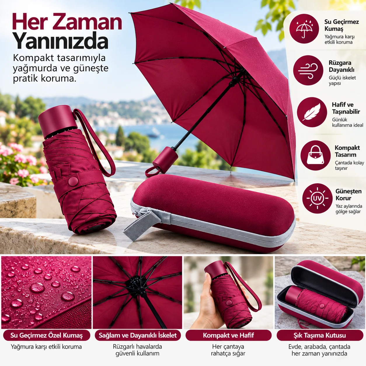 KAPSÜL ŞEMSİYE BORDO