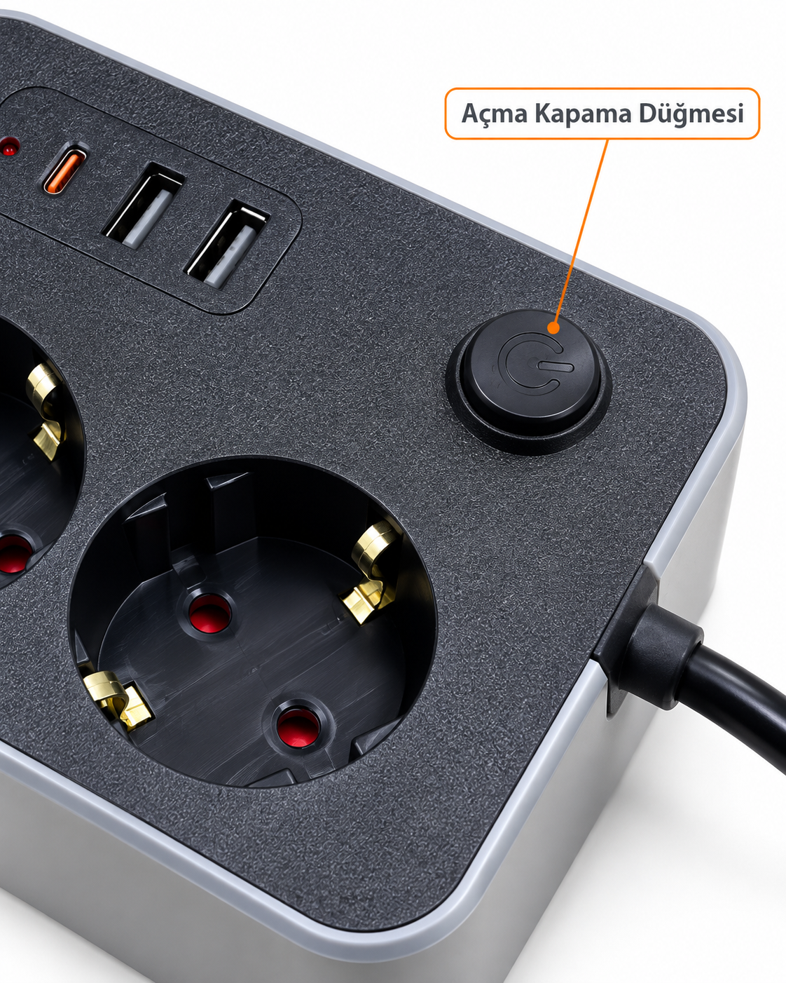 Ev ve İş Yerleri İçin Açma Kapama Düğmeli USB ve Type C Bağlantılı Çoklu Uzatma Prizi