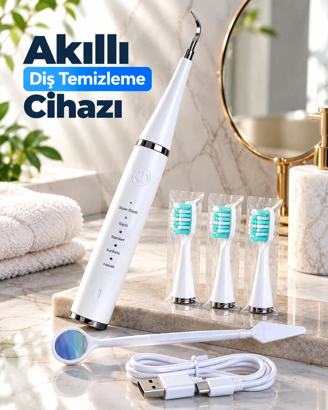 Şarjlı Akıllı Diş Temizleme Cihazı 5 Farklı Temizleme Modlu Hassas Bakım Cihazı