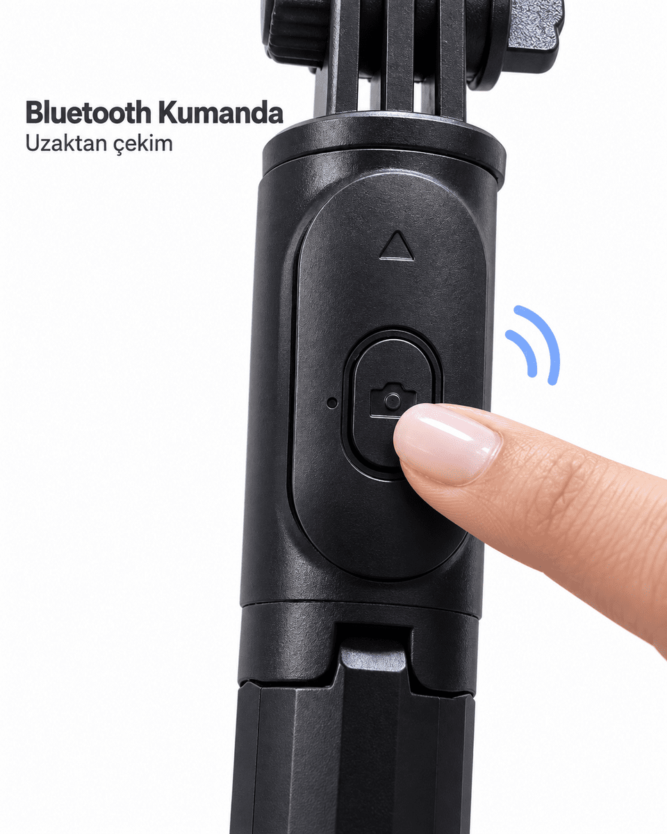Seyahat ve Günlük Kullanım İçin Bluetooth Kumandalı Siyah Selfie Çubuğu