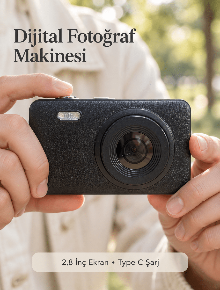 Günlük ve Seyahat Kullanımına Uygun Ekranlı Siyah Fotoğraf Makinesi