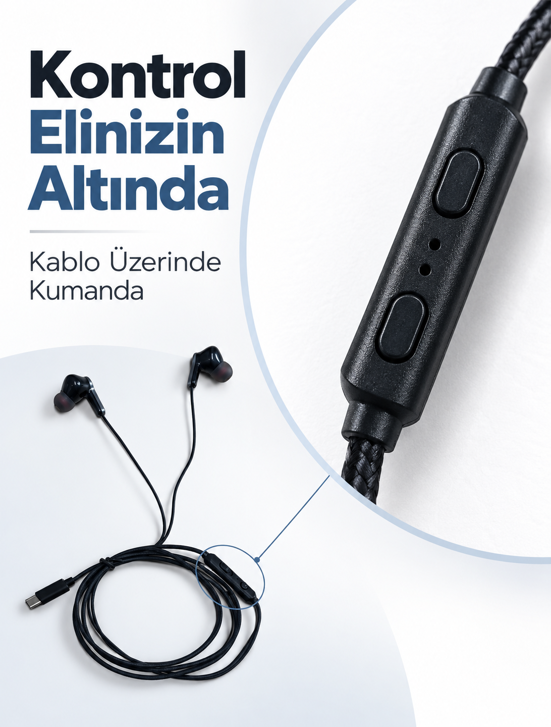 Type C Bağlantılı Siyah Kulaklık Mikrofonlu Kulak İçi Tasarım