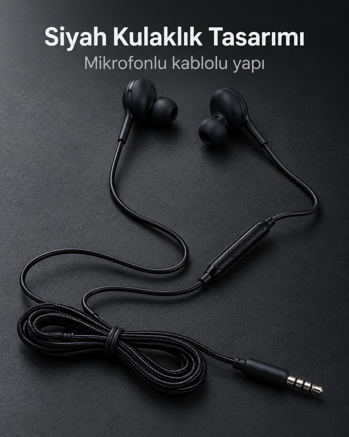Silikon Uçlu Mikrofonlu Siyah Kablolu Kulak İçi Kulaklık