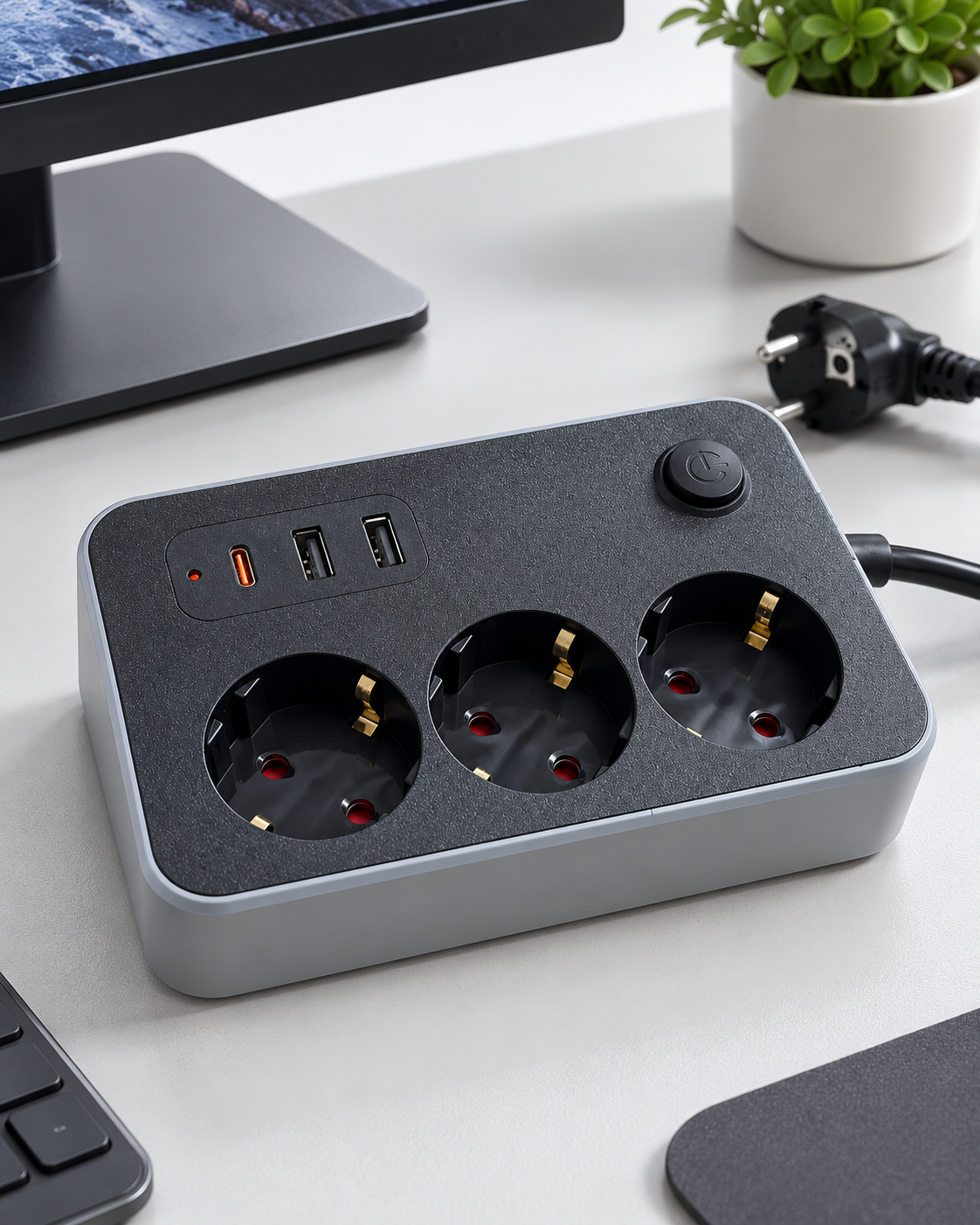 Ev ve İş Yerleri İçin Açma Kapama Düğmeli USB ve Type C Bağlantılı Çoklu Uzatma Prizi