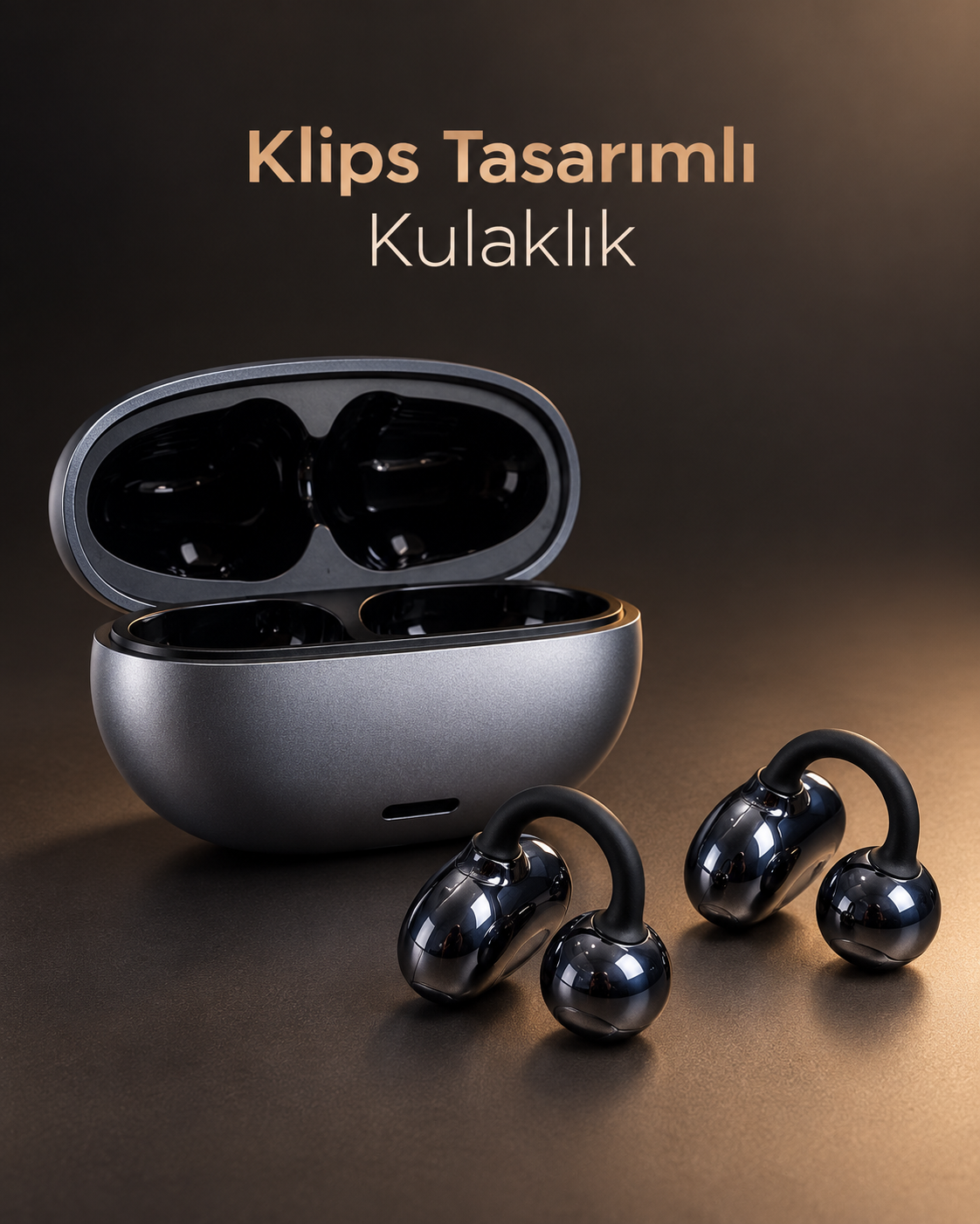 Klipsli Kablosuz Kulaklık Dokunmatik Kontrollü 2500 Saat Bekleme Type C Şarjlı