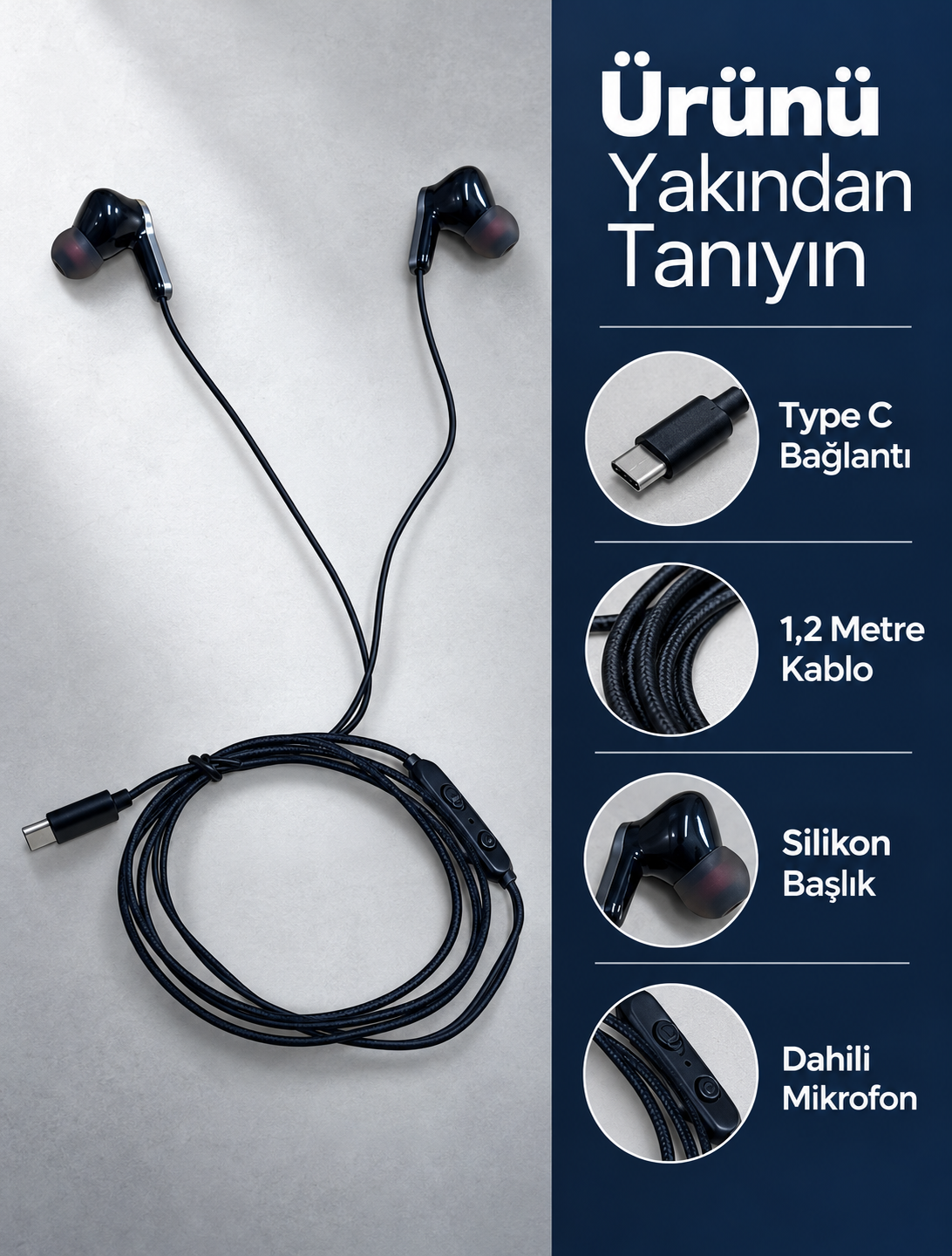 Müzik ve Sesli Görüşmeler İçin Type C Mikrofonlu Kulaklık