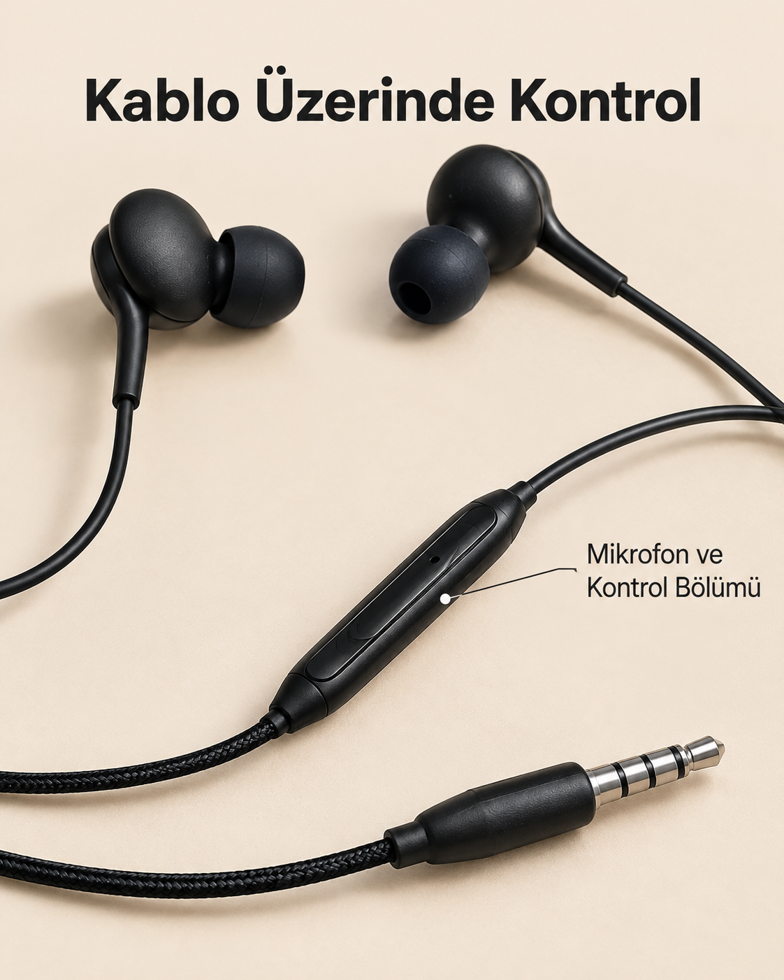 Örgü Kablo Detaylı Siyah Mikrofonlu Kulaklık