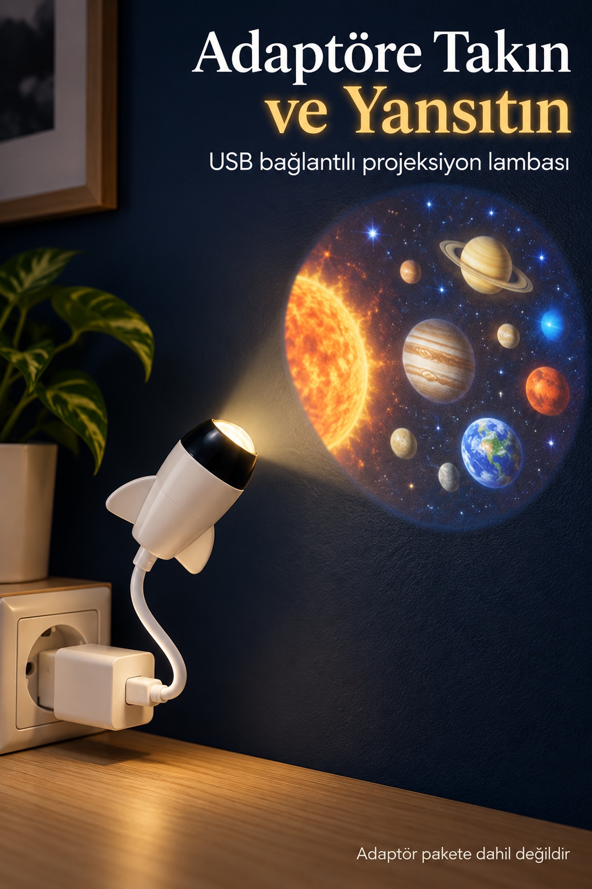 USB Projeksiyon Lambası Değiştirilebilir Desen Kartlı Roket Tasarımlı